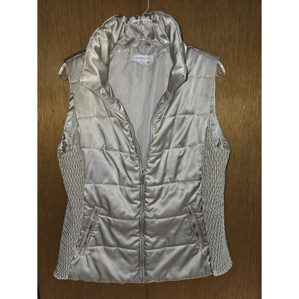 Liz Claiborne Womans Puffer Vest‎ Medium Grey Zip Side Pockets Quilted